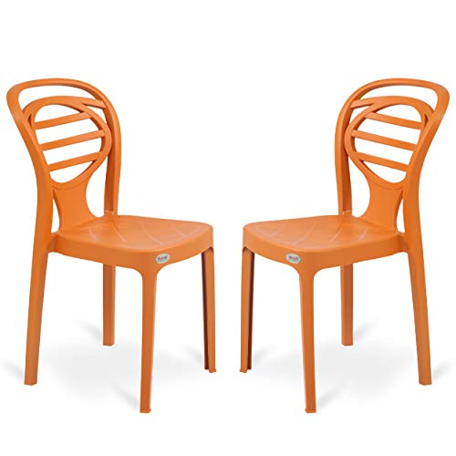 Image of Oaknest Supreme Oak Armless Plastic Dining Chair | Compact & Ergonomic Design for Home, Living Room, Balcony & Outdoor Seating | Color : Amber Gold, Set of 2