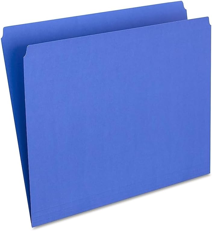 Staples Single‑Tab File Folders, Letter Size, Blue, Heavy‑Duty Paper Stock, 100/Box