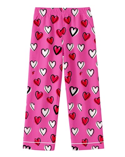 LANKMEI Girl's Pajama Pants Sleepwear Soft Fashion Lounge PJ Bottoms with Pockets, Heart Hot Pink, 13-14 Years = Tag 170