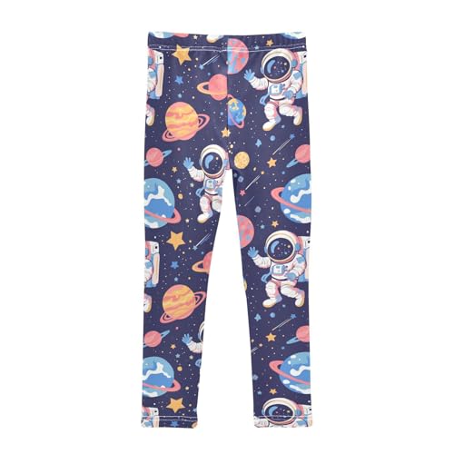Wusikd Cartoon Astronaut Girls' Leggings Toddler Doodles Planets Stars Kids Yoga Pants Dance Active Tights 4T2