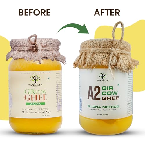 Vanalaya A2 Gir Cow Ghee | Traditionally Bilona Hand-Churned | Prepared from A2 Milk of Grass-Fed Gir Cows | Rich Aroma & Granular Texture | Pure Desi Ghee 500ml
