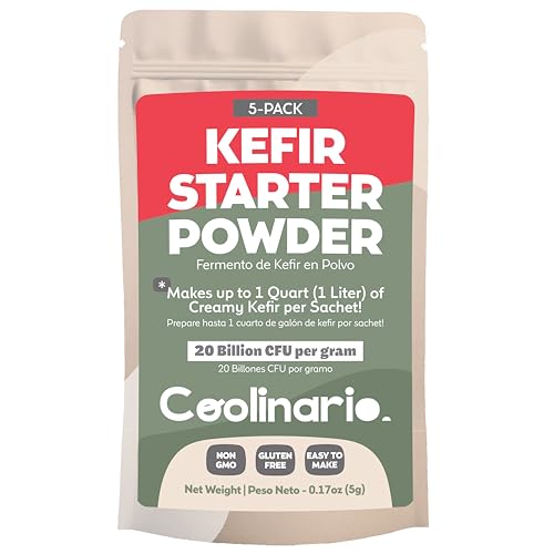 Image of Coolinario Kefir Starter (5-Pack, 1g Sachets) Live Probiotic Cultures | Homemade Kefir Starter Kit, Smooth, Creamy & Tangy, Non-GMO, No Preservatives, Gluten Free