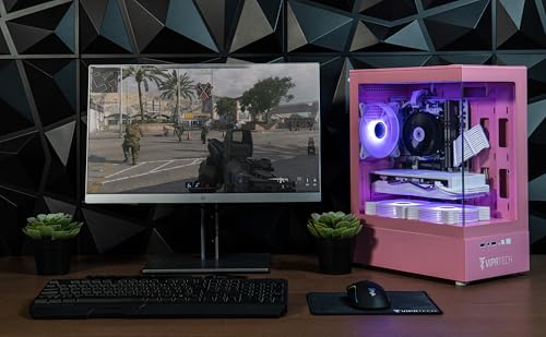 Image of ViprTech Stryker 1.0 Gaming PC - AMD Ryzen 7 (4.1GHz Turbo), RX 580 8GB, 16GB DDR4 RAM, 500GB SSD, 700W PSU, WiFi BT, Win 11 Pro, RGB, Desktop Computer Prebuilt, Pink