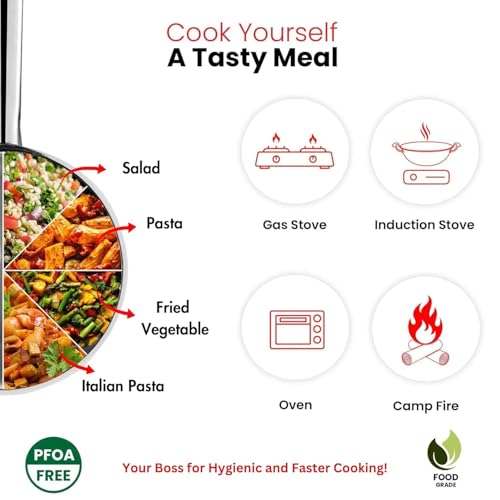 Tri-Ply Stainless Steel Sauce Pan with Stainless Steel lid, 2.5mm Thick, Silver (Gas and Induction Friendly) (20 cm with S.S. Lid) - Image 3