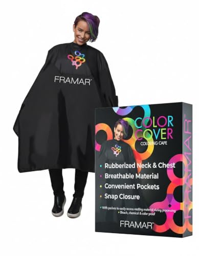 FRAMAR Color Cover Salon Cape Hair Cape with Snap Closure and Rubberized Chest For Hair Dye Hair Color Cosmetology Supplies and Hair Coloring