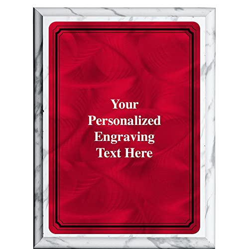 Crown Awards 7"x9" Red Metal Plate Plaque, Customized White Finish Plaque Award with Your Text Red Plate