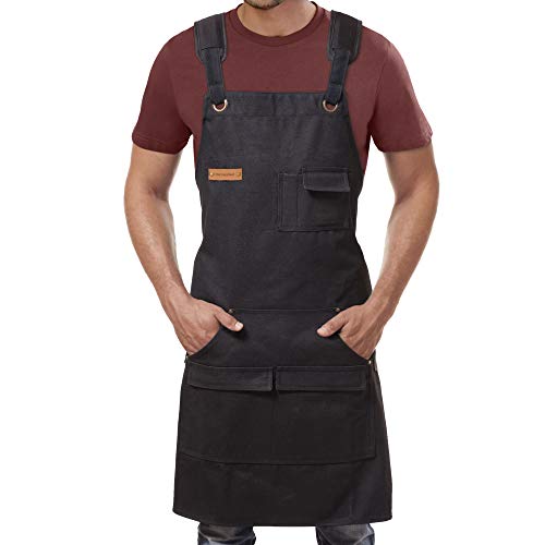 The Chestnut Canvas Apron for Men - Cross Back Professional Black Apron
