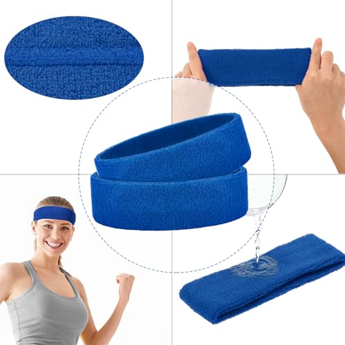 Image of Bememo 12 Pcs Sweatbands Sport Headbands for Men & Women Basketball Headband Sport Competitions Sweat Headbands Running Terry Cloth Moisture Wicking for Yoga,Tennis,Gym,Exercise