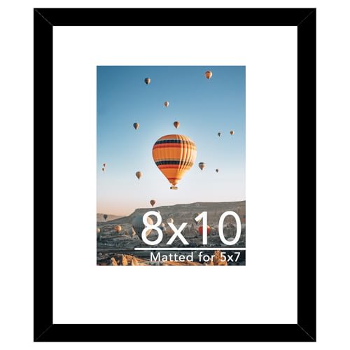 Image of 8x10 Picture Frame Black with 5x7 Mat for Wall Hanging or Tabletop, Display Photo 5x7 with Mat or 8x10 without Mat, 8 by 10 Wall Gallery Poster Photo Frame with Shatter Resistant Plexiglass, Black