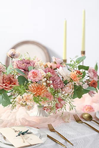 Yyhuawu Artificial Flowers Combo Set Fake Flower Leaf Box With Stems For Diy Wedding Bouquets Centerpieces Flower Arrangements Decorations Baby Shower Party Home Decorations Orange Pink #TOP4