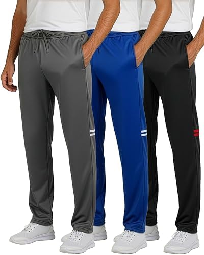 3 Pack: Mens Big & Tall Sweatpants Open Bottom Baggy Track Pants Active Athletic Workout Gym Training Fleece Tapered Slim Tricot Wide Leg Sports Running Casual Dry Fit Soccer Casual Set 2, 3X