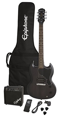 Epiphone SG-Junior Player Pack (230V) Pack de guitare acoustique, Worn Ebony (Exclusive Amazon)