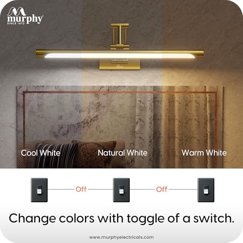 Image of Murphy NovaLine 12W Golden Mirror Light | 3-in-1 Color Changing | Aluminium Body | Wall Mount Vanity Light for Bathroom & Dressing Table (2-Year Warranty)-Pack of 2