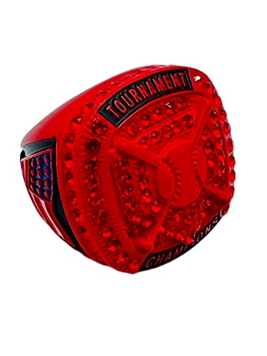 Discount Sports Rings HOME PLATE CHAMPION RING — RED BODY, RED STONE Premium Softball Baseball Ring/Player/Team Awards/Tournament Ring 2-40