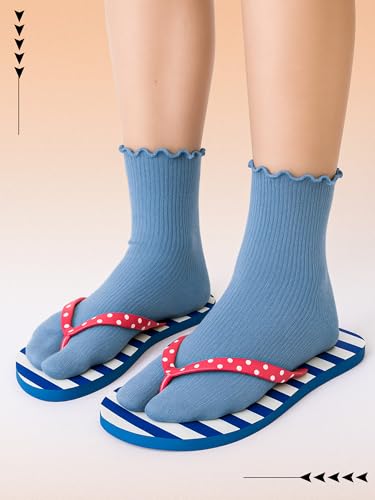 Bencailor 15 Pairs Tabi Socks Women Split Toe Flip Flop Frilly Socks Cotton Japanese Sandal Slipper for Men Women Unisex(Bright Colors) - Thumbnail 2