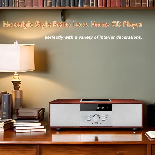 Kompaktanlagen Nostalgische Bluetooth-Stereoanlage für Zuhause, WISCENT Vintage Micro HiFi Systems CD-Player, mit Bluetooth Audio Streaming, FM Radio, USB-Anschluss, Aux-in, Musikanlage