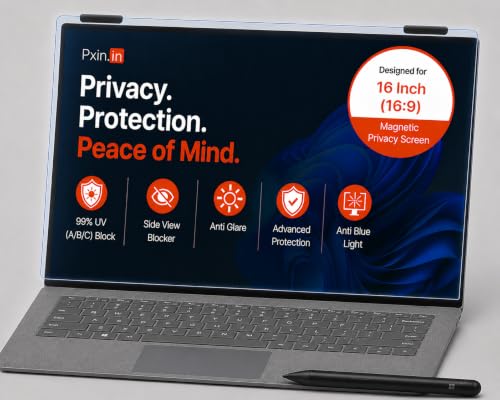 Image of Pxin Nano | 16 Inch (16:9) | Magnetic Privacy Screen | Anti Blue | Anti Glare | UltraThin for Hyper Touch | Anti UV | Nano Privacy Filter compatible with HP /Dell /Lenovo /Asus /Acer