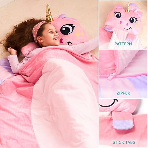 Image of JOIEDOMI Kids Sleeping Bag 4 5 6 Year Old Girl Gifts Toddler Nap Mat with Pillow & Blanket 60 inch x 39 inch for Kids Ages 3+ Soft Plush Sleeping Mat for Preschool and Boys Girls