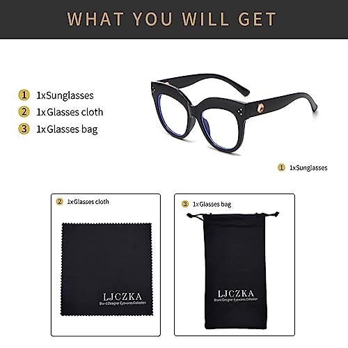 Image of LJCZKA Oversized Blue Light Blocking Glasses Retro Thick Cat Eye Eyeglasses for Women Computer Anti Eye Strain Eyewear