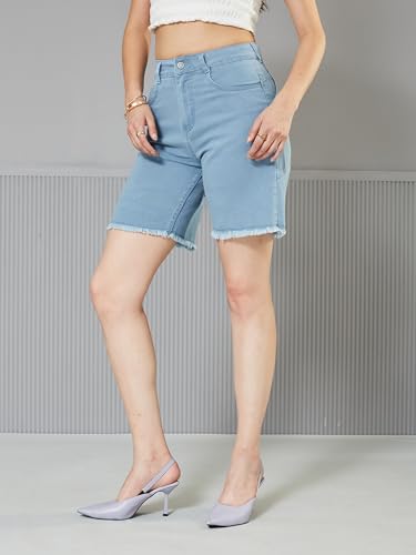 Image of Miss Chase Women's Regular High Rise Above Knee Stretchable Denim Shorts