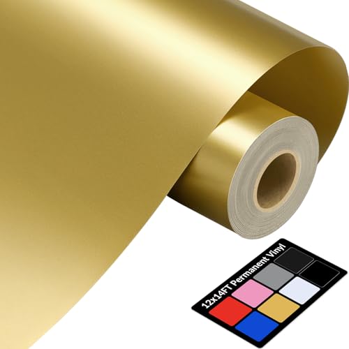 12 x 14FT Gold Vinyl - Glossy Gold Permanent Vinyl with PET Backing [Easier Weed Never Residue] Permanent Adhesive for Cutting Machine Party Decoration Car Decal Signs Scrapbooking