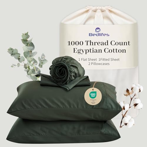 Image of Bedlifes 1000TC Egyptian Cotton Cal King Sheets, 4Pcs, 16 inch Deep Pocket | Cooling & Breathable, Ultra Soft, Hotel Comfort, Sateen Weave, OEKO-TEX Certified, Easy-Care Machine Washable