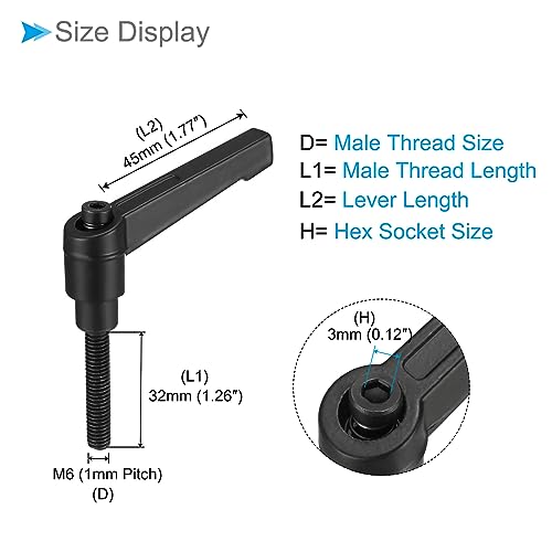 Image of Clamping Lever Handles, M6 x 32mm Male Thread, Adjustable Quick Release Locking Rotating Bolt Knobs Black - (Applications: for Lathe Machinery), 2-Pieces