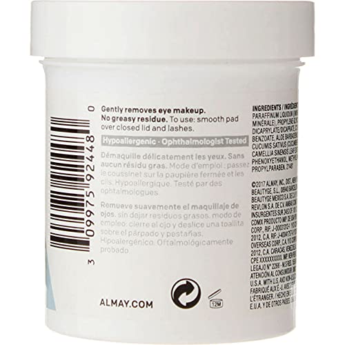 Almay Almofadas removedores de maquiagem para os olhos longwear e impermeáveis, 80 unidades (pacote