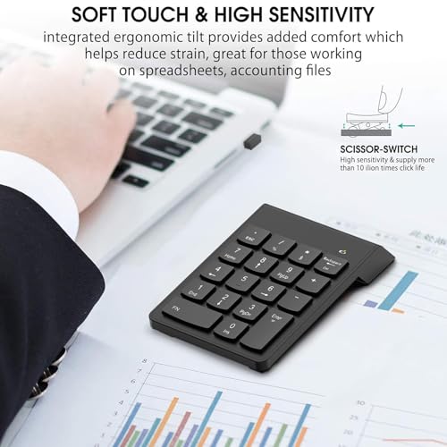 Wireless Number Pad, Numeric Keypad, Numpad Keyboard 10 Key USB Keypad for Laptops, Office Accounting Essentials Desktop Computer Accessories Compatible Chromebook Notebook EliteBook MateBook etc. - Thumbnail 4