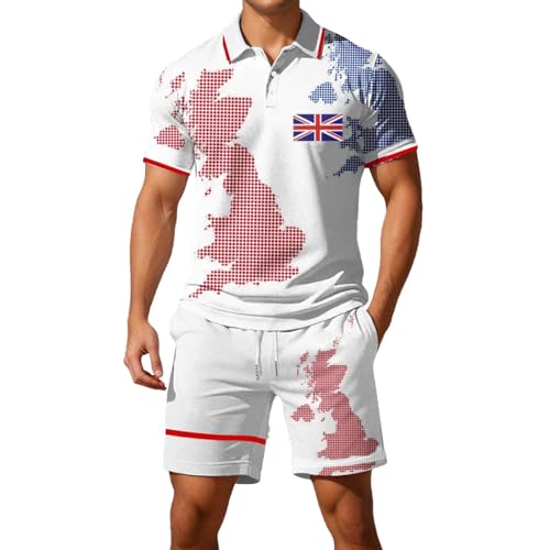 Traje deportivo de verano para hombre, 2 piezas, traje de entrenamiento estampado de bandera del Reino Unido para hombre, conjunto deportivo de manga corta y pantalones cortos, traje casual para
