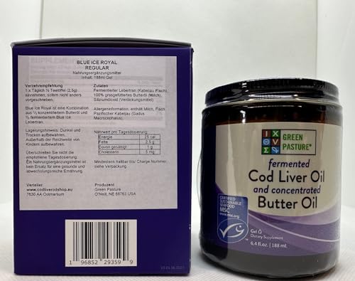 Aceite de hígado de bacalao fermentado Green Pasture y aceite de mantequilla concentrado | 180 ml (sin sabor)