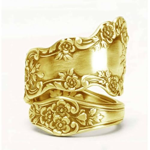 Vintage Antique Color Women Rings Graceful Engraved Flower Pattern Retro Party Jewelry3