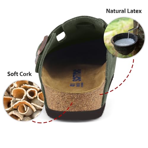 Image of SOFTYOHO Clogs for Women Men, Mules with Arch Support and Adjustable Buckle, Suede Leather Cork Footbed Potato Shoes
