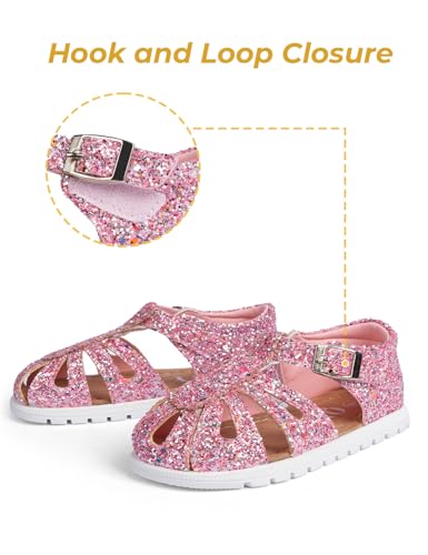 Image of QIY Toddler Girl Sandals Little Kids Summer Dress Shoes Open Toe Flats Princess Sandals for School Beach Party