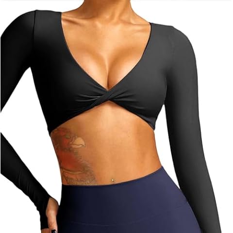 TZLDN Backless Long Sleeve Gym Crop Top Cover