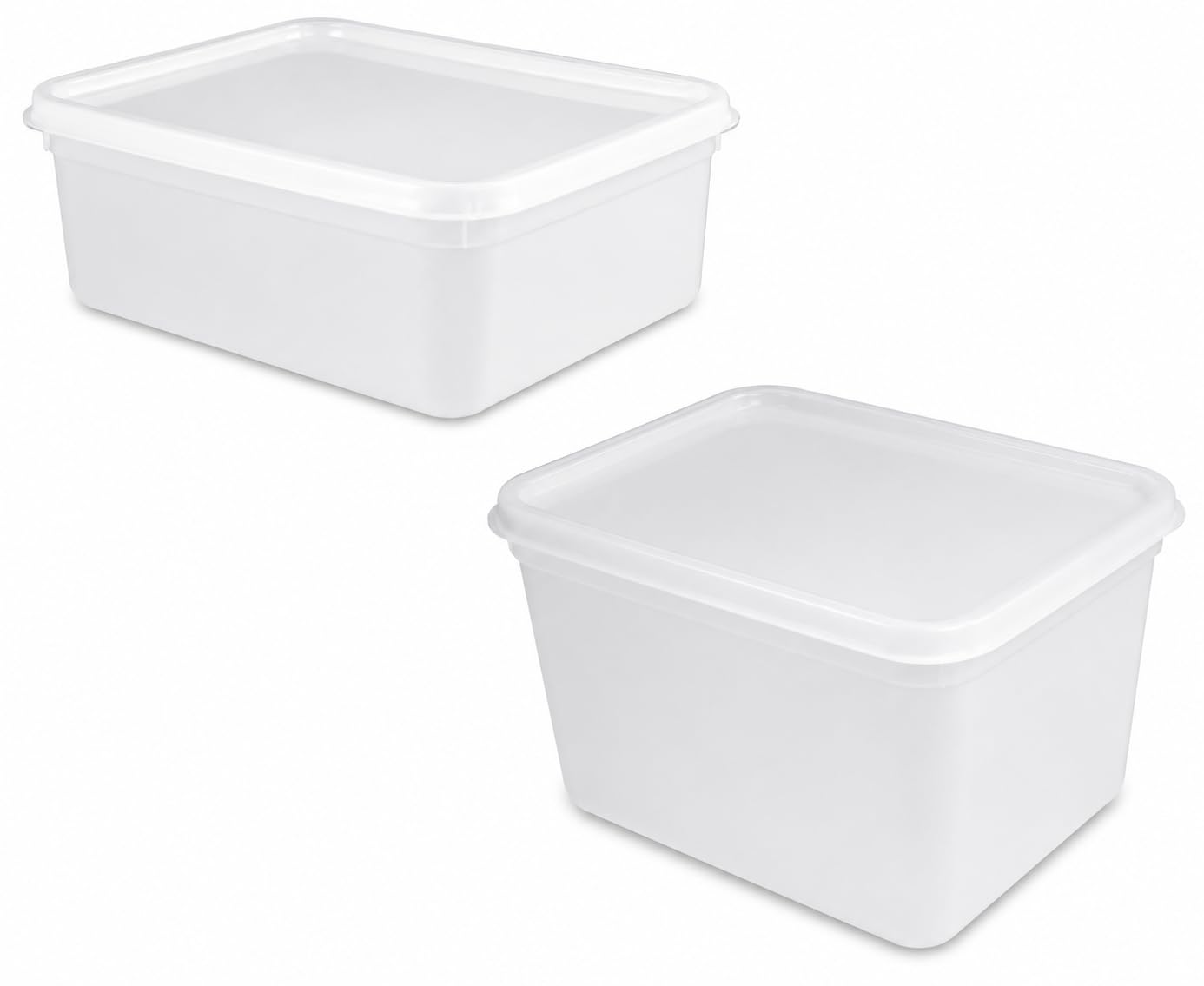 CateringBase Food Storage Containers, 2L and 4L Rectangular Ice Cream Tubs, Pack of 5 each size, White