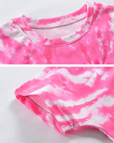 Image of Tkria Girl Crop Tops Valentine Short Sleeve Tshirt Tie Dye Heart Teen Girls Shirt Clothes 6-14 Years