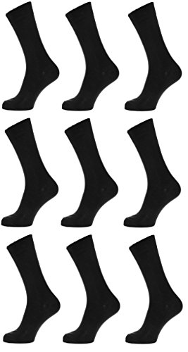 Image of Cotson Men's Black Cotton Full Length Socks Size 8-11 (Pack of 9 Pairs)