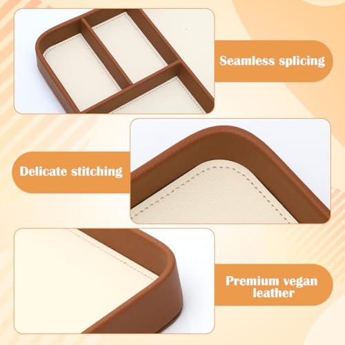 Bandeja Valet de Cuero PU, Bandeja de Escritorio y Mesita de Noche con 4 Compartimentos para Llaves, Teléfono, Joyería, Reloj - Organizador EDC para Oficina y Dormitorio - imagen 3