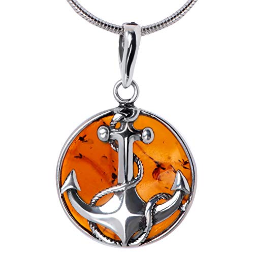 Silber Collier 925 Mit Echtem Ostsee-Bernstein – Keltisches Design, Cognac-Farbe, Größe P 925 Sterlingsilber Ring