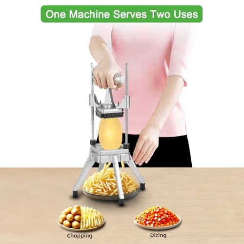 Commercial Vegetable Chopper & French Fry Cutter Stainless Steel,Vegetable Chopper Dicer Stainless Steel,1/4" 3/8" 1/2"Blades Sizes,Heavy Duty Cutter for Potatoes Onion Peppers Mushrooms