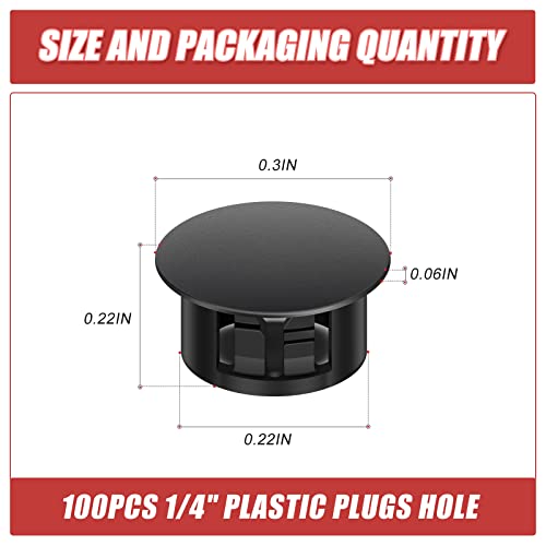 Image of 100PCS 1 /4 inch Black Plastic Plugs Hole, Round PA66 Plug Furniture Hole Decorative Cover