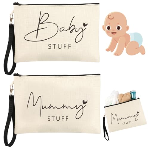 2 Pcs Mum to Be Gifts New Mum Gifts Baby Shower Gifts for Mum White Cosmetic Bags Canvas Pouch Bags with Zipper for Pregnant women New Mom Gifts