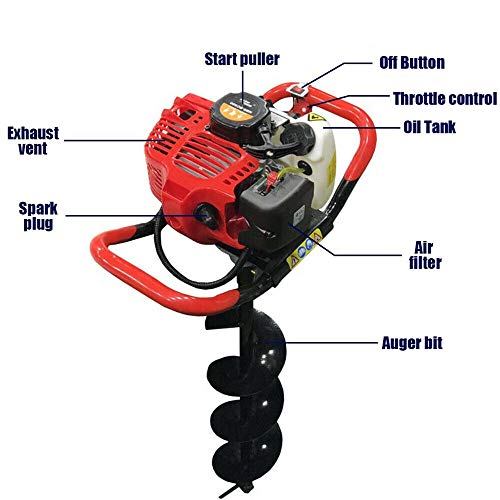 Gas Powered Post Hole Digger 52Cc Earth Auger Post Fence Hole Digger Garden Tools Powered Engine With " 4" 6" Bit #TOP4