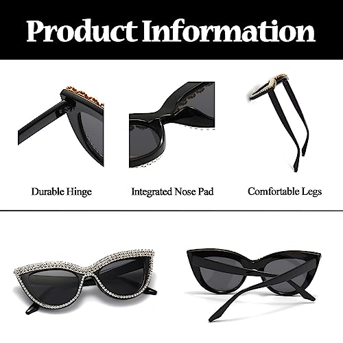 Image of LJCZKA Diamond Cat Eye Sunglasses Women Retro Jeweled Rhinestone Sun Glasses Sparkle Crystal Pearl Luxury Bling Eyewear