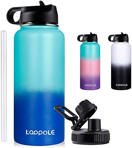 Water Bottle, tadpole 32OZ Insulated Water Bottle, Stainless Steel Thermos Flask with Straw Lids & Spout Lids, BPA Free Metal Drink Bottle for Work, Gym, Travel and Sports