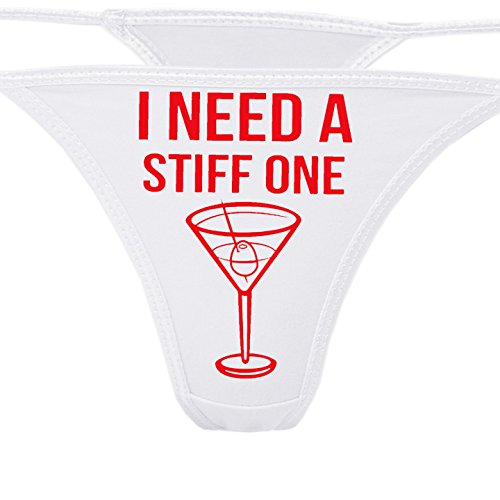 Image of Knaughty Knickers - I Need A Stiff One White Thong - Fun Flirty Underwear - Panty Game Bachelorette Bridal Lingerie Shower