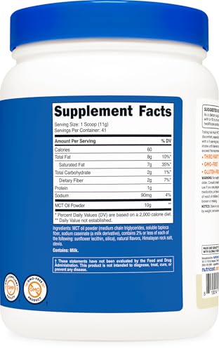 Nutricost Premium MCT Oil Powder (1 LB, Vanilla) - Best for Keto, Ketosis, and Ketogenic Diets - Zero Net Carbs, Non-GMO and Gluten Free, Medium Chain Triglyceride - Image 6