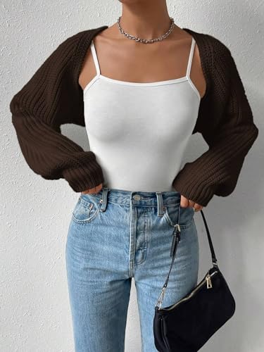 Image of Naileksi Women Long Sleeve Drop Shoulder Crop Cardigan Sweater Solid Loose Fit Casual Open Front Crop Shrug Sweater Top