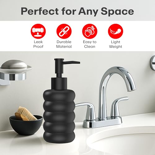 Image of Rioware Outdoor Living Ceramic Liquid Soap Dispenser, 300ml, Multipurpose Refillable for Hand Wash, Dish Wash, Shampoo, Kitchen, Bathroom, and Household Use Pack of 1, Round Black